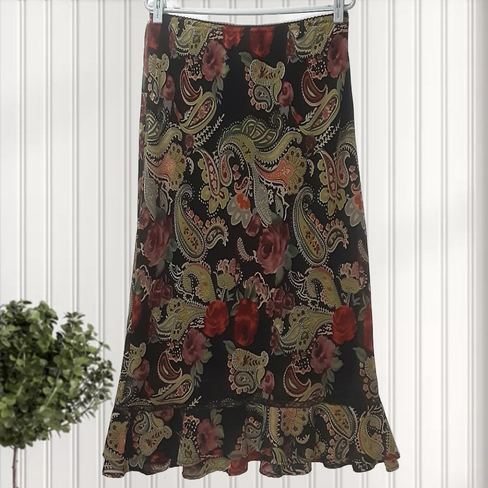 Floral Gathered Trim Maxi Skirt